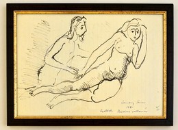 Jánossy Ferenc (1926-1983): Szerelmes Vallomás. Tus, Papír, Jelzett, üvegezett Keretben, 20×30 Cm - Autres & Non Classés