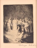 Szőnyi István (1894-1960): Gyász. Rézkarc, Papír, Jelzett, üvegezett Keretben, 13×9 Cm - Sonstige & Ohne Zuordnung