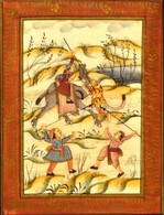 Jelzés Nélkül: Mughal Stílusú Indiai Falikép, Vegyes Technika, Selyem, üvegezett Fa Keretben, 28,5×21,5 Cm - Other & Unclassified