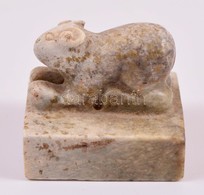 Macskát ábrázoló, Régi Márvány Pecsétnyomó  / Antique Marble Chinese Seal Maker With Cat Figure Ornaments 3,5 Cm - Altri & Non Classificati