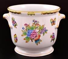 Herendi Viktória Mintás Porcelán Kaspó, Kézzel Festett, Jelzett, Hibátlan, M: 14 Cm, D: 16 Cm - Autres & Non Classés