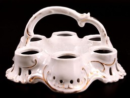 6 Férőhelyes Porcelán Tojástartó, Kézzel Festett, Jelzett, Kopásokkal, M: 11 Cm - Altri & Non Classificati