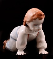 Porcelán Kúszó Kisgyerek, Kézzel Festett, Jelzett, Kis Sérülésekkel, M: 10 Cm - Altri & Non Classificati