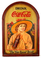 Coca-Cola Kézzel Festett Reklám Tábla, Apró Festék Hibákkal, Kereten Repedéssel, Fa Lemez, 91×30 Cm - Sonstige & Ohne Zuordnung