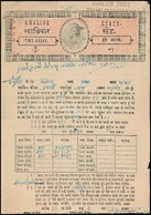 Cca 1943 India, Gwailor állam Adóív 2 Anna Illetékbélyeggel / India Tax Sheet With Document Stamp - Unclassified