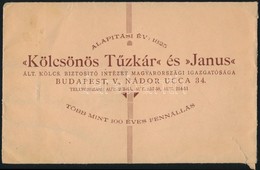 Cca 1920-1940 'Kölcsönös Tűzkár' és 'Janus', és 'Janus' Biztosítási Intézetek Borítékjai, 4 Db, Az Egyik Szakadt, Sérült - Ohne Zuordnung