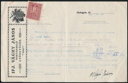 1931 Ifj. Vághy János Bortermelő Gyöngyös Fejléces Számlája Okmánybélyeggel - Ohne Zuordnung