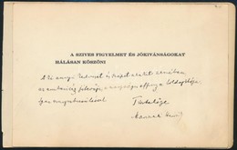 Cca 1900 Marczali (Morgenstern) Henrik (1856-1940) Történetíró, Egyetemi Tanár Háromsoros, Saját Kézzel írt és Aláírt Kö - Unclassified