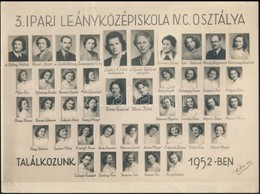 Cca 1950 Budapest, A 3. Sz. Ipari Leányközépiskola Tanárai és Végzett Növendékei, Kistabló Nevesített Portrékkal, Sarkán - Andere & Zonder Classificatie