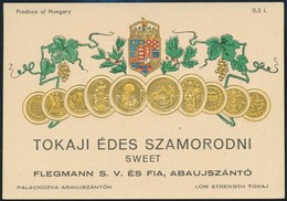 Cca 1910 Dekoratív Címeres Dombor- és Aranynyomásos Tokaji Édes Szamorodni Boros Címke, Szép állapotban - Publicidad