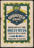 1928 Grünfeld Ernő Naptára 1928. Benne Korabeli Reklámokkal, Ceruzás Bejegyzésekkel. Bp., Községi Nyomda Rt., 16 Sztl. L - Publicités
