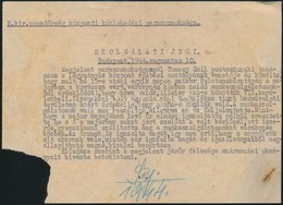 1944 A Magyar Királyi Csendőrség Központi Közlekedési Parancsnokságának Szolgálati Jegye Temes Emil (1887-?) Postaműszak - Other & Unclassified