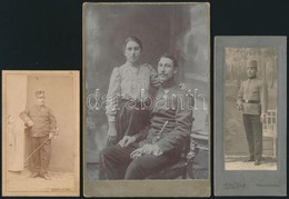 Cca 1900-1914 Katonaportrék, 3 Db Keményhátú Fotó, 10,5×6,5 és 16,5×10,5 Cm Közötti Méretekben - Other & Unclassified