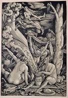 Boszorkányszombat, Hans Baldung Grien Fametszetéről Készült Reprodukció, Papírra Ragasztva, 37×25,5 Cm - Unclassified