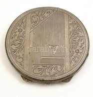 Ezüst (Ag.) Pudrié, Jelzett Fém Betéttel, Gravírozott Mintával, Monogrammal, Nettó:51 G, D:9 Cm - Sonstige & Ohne Zuordnung