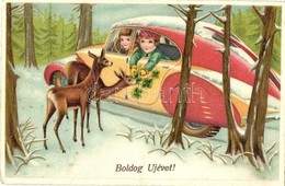 3 Db RÉGI újévi üdvözlőlap Autóval, Tankkal és Repülőgéppel / 3 Pre-1945 New Year Greeting Art Postcards With Automobile - Sin Clasificación