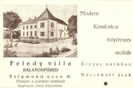 ** T2/T3 Balatonfüred, Zsigmond Utca 10. Feledy Villa, Szálloda Reklámja (EK) - Non Classés