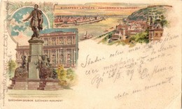 * T2/T3 1899 Budapest, Látkép, Széchenyi Szobor. Art Nouveau, Litho (EK) - Ohne Zuordnung