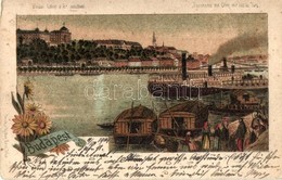 T2/T3 1901 Budapest I. Budai Látkép A Királyi Palotával, Vár, Uszályok, Gőzhajó, Rakpart árusokkal. Gustav Ertel Art Nou - Unclassified