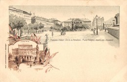 ** T2 Budapest V. Ferenc József Tér és Az Akadémia, Ezredéves Országos Kiállítás. Art Nouveau, Floral, Litho + 2 Kr. Bro - Unclassified