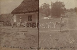 T2/T3 1905 Tőserdő (Tiszaalpár); Szőllős-Berek Villa, Szamáron ülő Kisfiú, Photo (kis Szakadás / Small Tear) - Unclassified