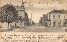 T4 1902 Beszterce, Bistritz, Bistrita; Spitalgasse / Kórház Utca, Brecher M. üzlete, Evangélikus Templom. Kiadja Th. Bot - Unclassified