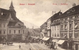 T2/T3 1910 Brassó, Kronstadt, Brasov; Fő Tér, Scherg Vilmos és Társai, Nicolae Dusoiu, Goldmann, Victor Bru. és Bohutz ü - Unclassified