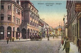 ** T2 Brassó, Kronstadt, Brasov; Kapu Utca, Korona Kávéház / Street View With Cafe And Shops - Unclassified