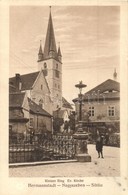 ** T2/T3 Nagyszeben, Hermannstadt, Sibiu; Evangélikus Templom, Kis Tér, Johann Billes üzlete / Church, Shop, Square (fl) - Unclassified