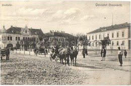 T2 1913 Orsova, Skella Tér, Scheinberger Mór áruháza, Lovaskocsik, M Kir. Erdőhivatal / Square, Shop, Horse Carts, Fores - Unclassified