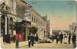 * T3 Ruttka, Vrútky; Vasúti Szálloda, Piaci árusok, Gross Janka üzlete / Railway Hotel, Market Vendors, Shops (kopott Sa - Non Classificati