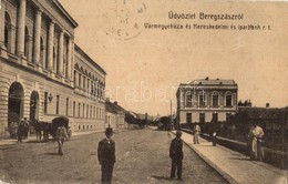 T2/T3 1908 Beregszász, Berehove; Vármegyeháza és Kereskedelmi és Iparbank Rt. Kiadja Auer K. és Kovács K. / County Hall, - Zonder Classificatie