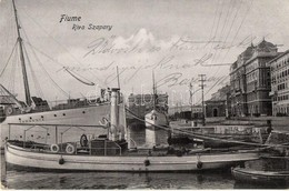 T2 1907 Fiume, Rijeka; Riva Szapáry, Pannónia Kivándorlási Hajó A Kikötőben / Emigration Ship Cunard Line SS Pannonia In - Zonder Classificatie
