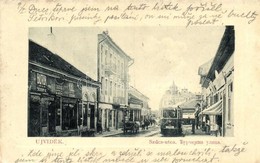 T2/T3 Újvidék, Novi Sad; Szűcs Utca, Villamos A Kórházhoz, Schön V. Bútoripar üzlete. W.L. Bp. 6354. / Street View With  - Ohne Zuordnung