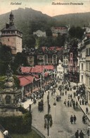 * T2 Karlovy Vary, Karlsbad; Marktbrunnen Promenade / Street View With Bank And Exchange - Zonder Classificatie