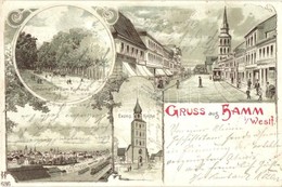 T2 1903 Hamm, Lindenallee Zum Kurhaus, Evang. Kirche / Street, Park To The Spa, Church, Railway. Floral, Art Nouveau Lit - Unclassified