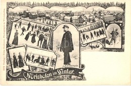 ** T1 Wörishofen Im Winter, Ski-Läufer, Dr. Baumgarten. Verlag Fritz Gerbmer / Art Nouveau Winter Montage Postcard With  - Non Classificati