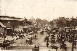 * T2/T3 Bucharest, Bucuresti; Halele Centrale / Street View With Trams, Horse Carts And Automobiles  (Rb) - Ohne Zuordnung