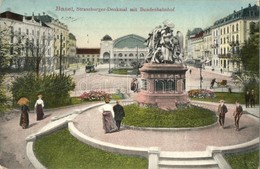 T2 Basel, Strassburger Denkmal Mit Bundesbahnhof / Monument, Railway Station, Square, Tram - Non Classés