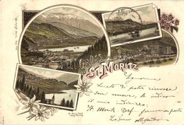 T2 1897 (Vorläufer!) St. Moritz, Kirche, See / Church, Lake. Carl Künzli Floral, Litho - Zonder Classificatie