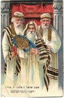 T3/T4 Jewish New Year Greeting Postcard With Rabbis, Hebrew Text, Judaica. Golden Litho (b) - Ohne Zuordnung