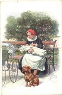 * T4 Lady With Baby In The Park, Dachshund, Dog. B.K.W.I. 688-4. S: K. Feiertag (r) - Zonder Classificatie