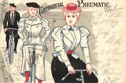 T2/T3 Continental Pneumatic / German Tires And Bicycle Tyres Advertisement Card With Cycling Ladies And Gentleman. Litho - Zonder Classificatie