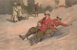 * T2/T3 Sledding Ladies. Meissner & Buch Künstler-Postkarten Serie 1800. Sport Im Winter. Litho (Rb) - Ohne Zuordnung