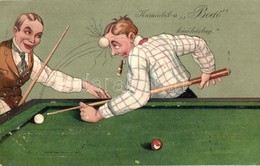 T2 Karambol A Bodó Kávéházban / Men Playing Billiard, Accident Humour. P.F.B. Serie 8174. Emb. Litho - Zonder Classificatie