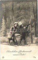 T2 Herzlichen Glückwunsch Zum Neuen Jahr / New Year Greeting Card, Winter Sport, Skiing - Zonder Classificatie