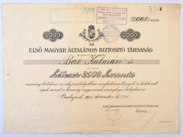 Budapest 1921. 'Az Első Magyar Általános Biztosító Társaság' Névre Szóló Részvénye 2000K-ról, Szárazpecséttel, Bélyegzés - Unclassified