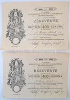 Aszód 1922. 'Az Aszódi Kereskedelmi Bank és TTakarékpénztár Részvénytársaság' Két, Névre Szóló Részvénye összesen 400K-r - Zonder Classificatie