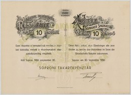 Sopron 1926. 'Soproni Takarékpénztár' Részvénye 10P-ről, Magyar és Német Nyelvű, Szárazpecséttel (3x) Sorszámkövetők T:I - Sin Clasificación