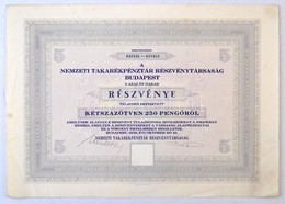 Budapest 1939. 'Nemzeti Takarékpénztár Részvénytársaság' öt Darab Részvénye Egyben, összesen 250P-ről, Szárazpecséttel,  - Zonder Classificatie